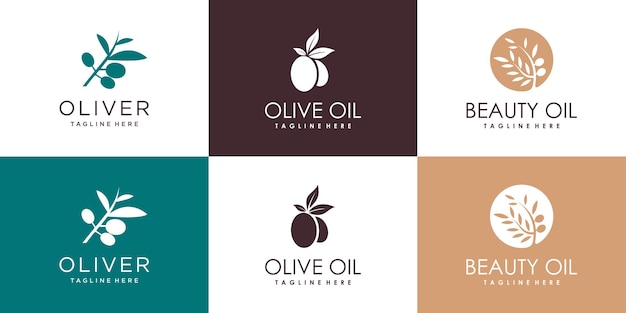 Collezione di logo di olio d'oliva e bellezza per l'azienda vettore premium