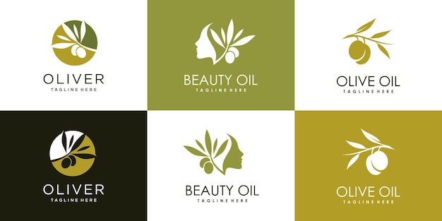 Olive oil and beauty logo collcetion for company Premium Vector