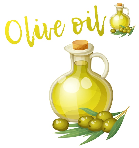 Olive oil in bottle cartoon vector icon isolated