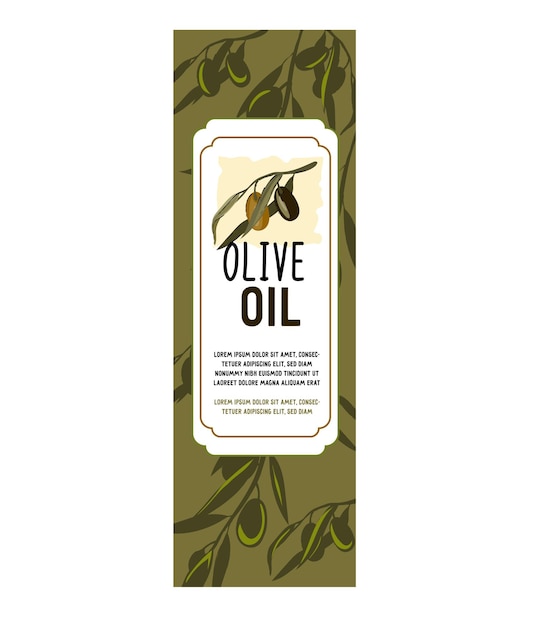 Olive oil bottle label or badge hand drawn vector illustration with olive plant elements