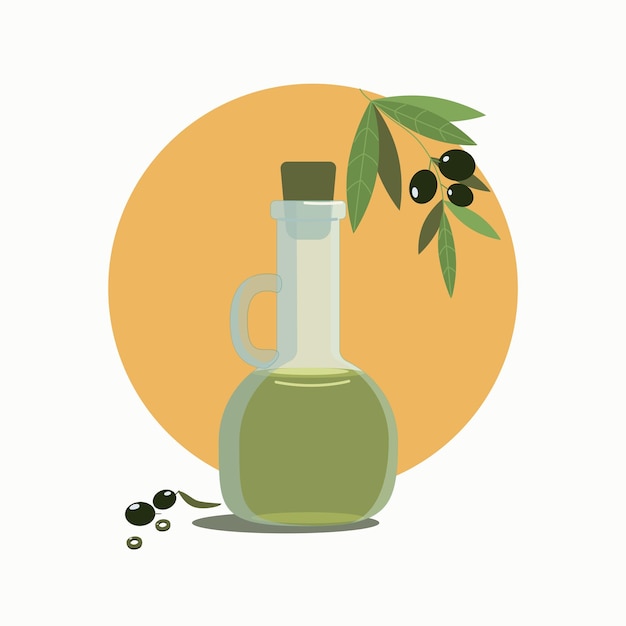 Olive oil bottle and olive branch with leaves and olives x9