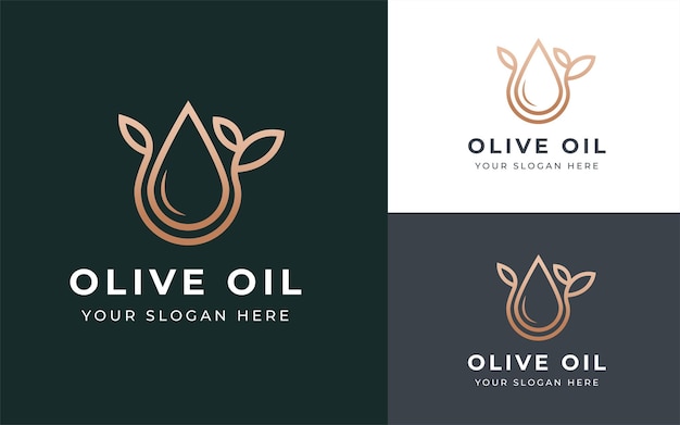 オリーブオイルの液滴と花のロゴのデザインのインスピレーション