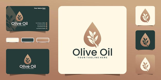 Olive oil droplet logo template and business card design