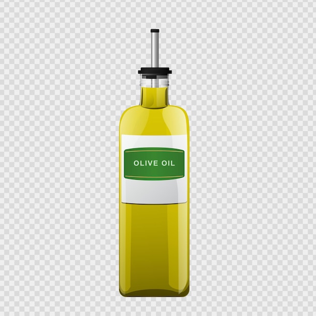 Olive oil glass bottle in cartoon style.