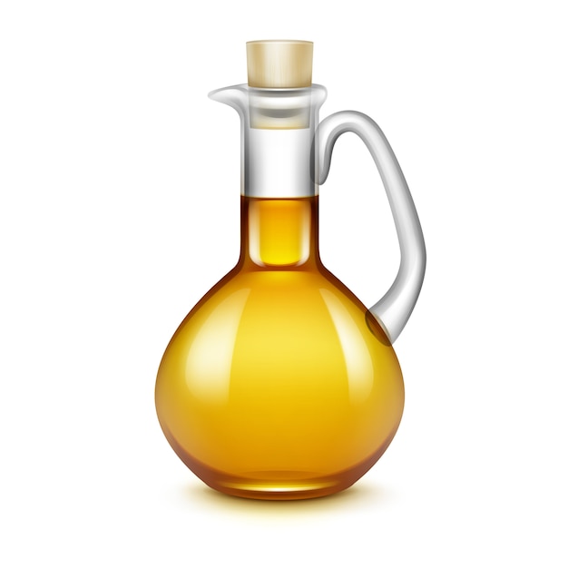 Olive Oil Glass Jug Pitcher Jar Bottle met Olijftakken op Bladeren op Wit worden geïsoleerd dat