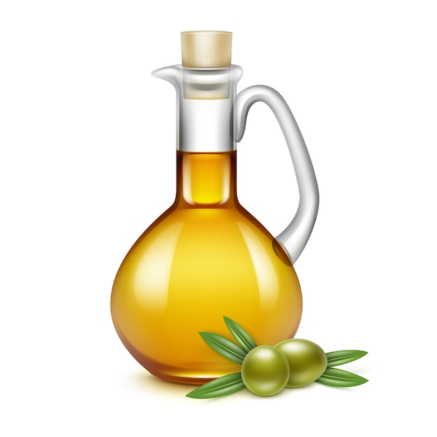 Foglie dei rami delle olive della bottiglia del barattolo della brocca di olive oil glass jug