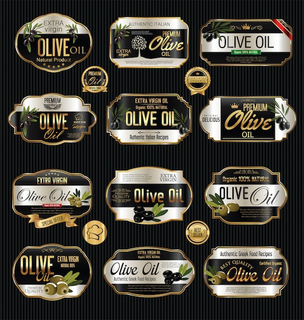 Vector olive oil golden labels