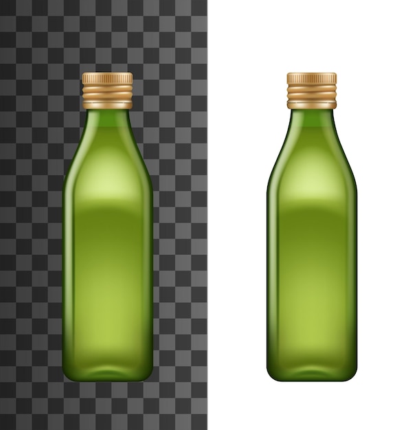 Bottiglia verde olio d'oliva con mockup realistico del coperchio