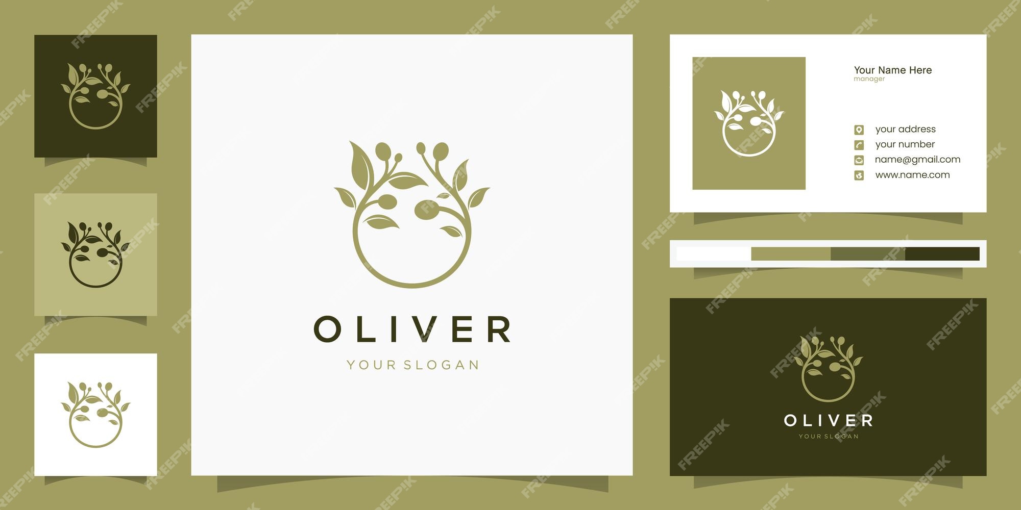 Premium Vector | Olive oil logo and business card design template