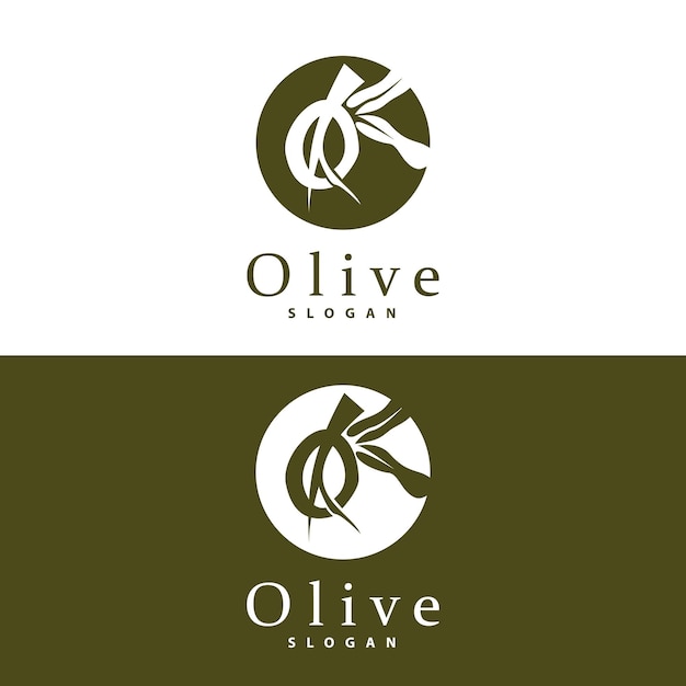 Логотип оливкового масла Оливковый лист Растение Травяной сад Вектор Простой элегантный роскошный дизайн иконок Шаблон иллюстрации