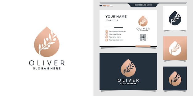 Olive oil logo template with modern concept and business card design premium vector