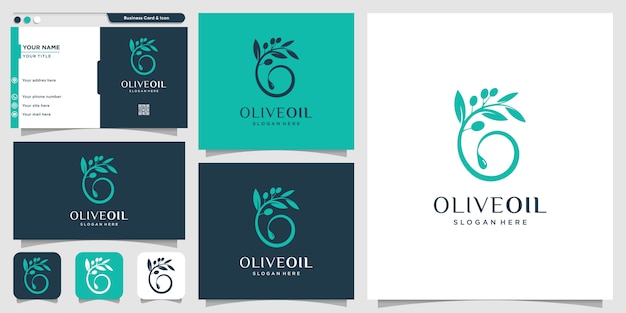 Logo di olio d'oliva con nuovo concetto e modello di progettazione di biglietti da visita, marchio, olio, bellezza, verde, icona, salute