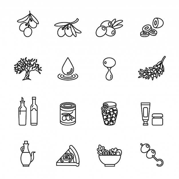 Olive oil, olive branch  icon set with white background.