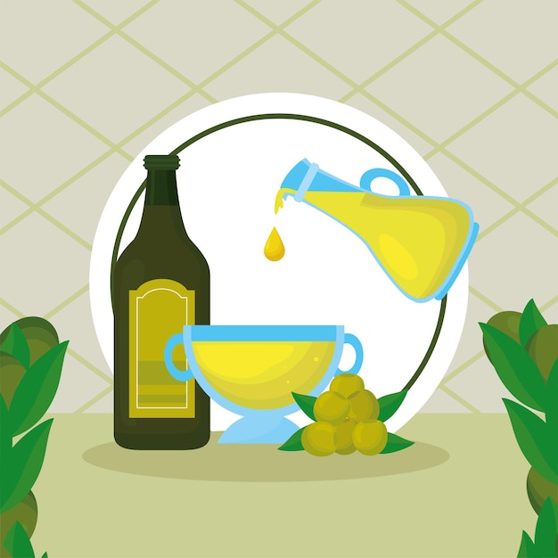 Vector olive oil and products frame