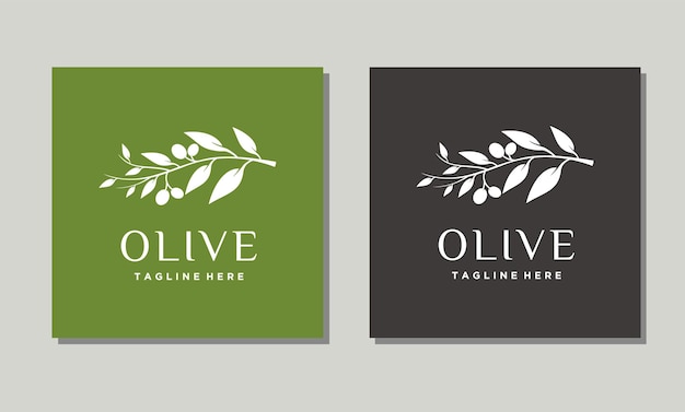 Olivo minimalista logo design vettoriale su sfondo verde