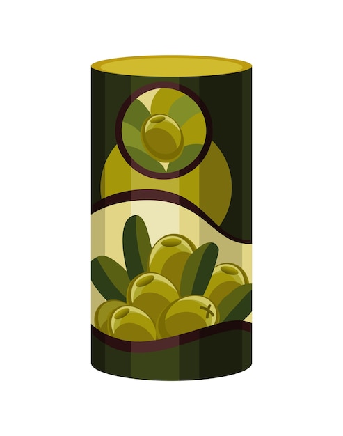 Olive. vector green metal jar. canned green olives.