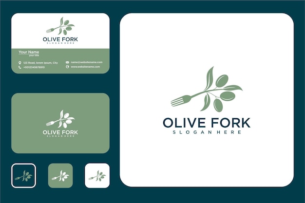 Оливковое с вилкой дизайн логотипа и визитной карточки