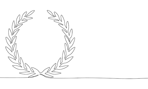 Olive wreath silhouette one line continuous vector illustration Line art outline hand drawn win