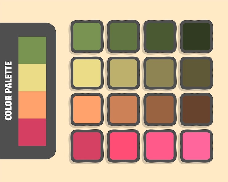 Vector olivedrab khaki lightsalmon indianred color palette colour matching rgb harmonious colors