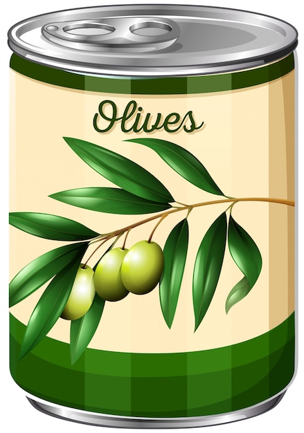 Olives in can on white background