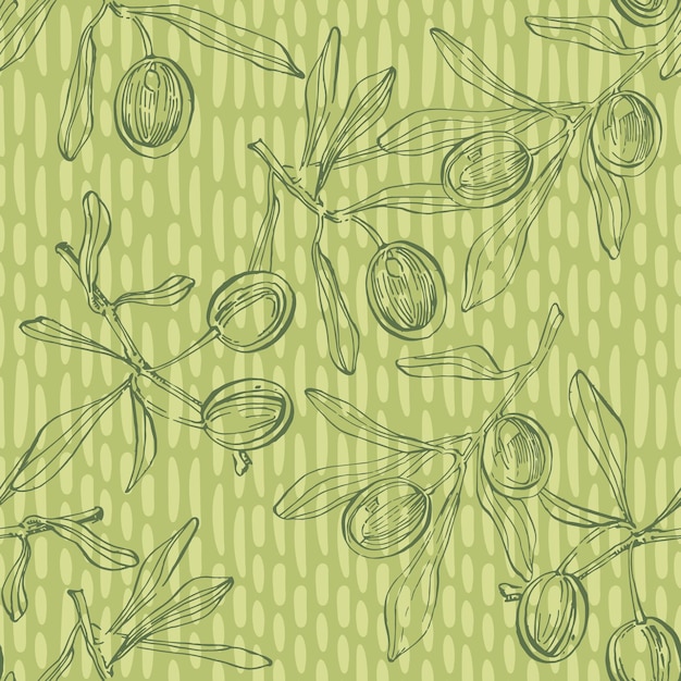 Vettore olive a disegno senza cuciture con rami e foglie d'oliva