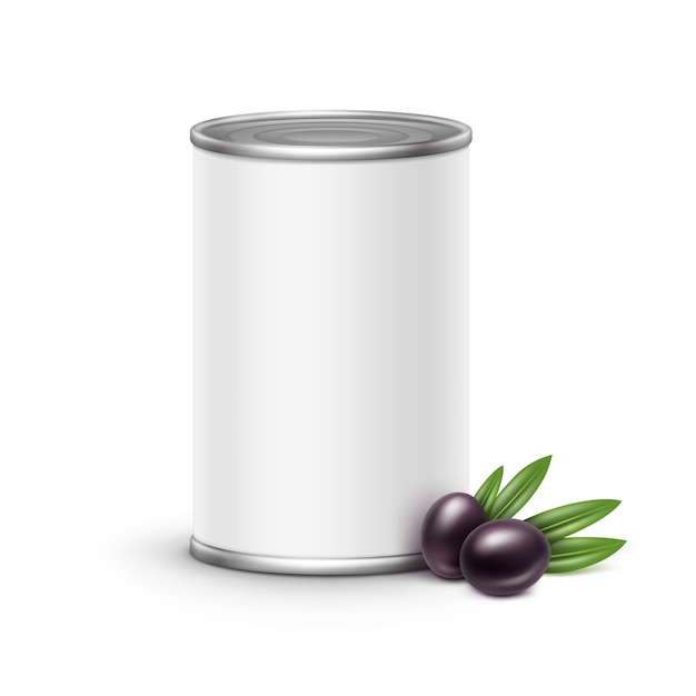 Olives tin can packaging.  illustration  on white background