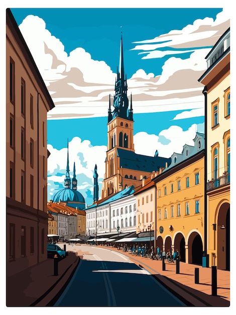 Olomouc Tsjechische Republiek Vintage reisposter Souvenir postkaart Portret schilderij WPA illustratie