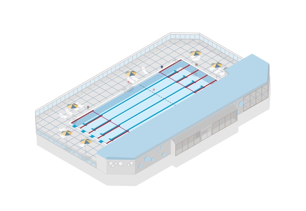 Piscina olimpionica per competizione internazionale isolata su bianco