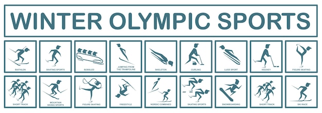 Olympische Wintersporten Set van sport iconen Winter Olympische sporten iconen