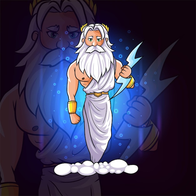 The olympus greek god of zeus with the blue lightning esport logo design of illustration