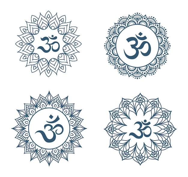 Vettore om aum ohm simbolo mandala diwali