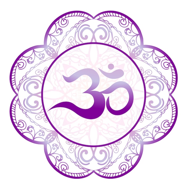 Om, aum symbool van het hindoeïsme, teken in mandala geïsoleerd op een witte achtergrond.