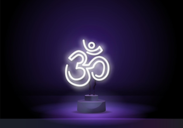 Om neon teken vector illustratie van meditatie promotie neon induïsme symbool om teken witte kleur vec...