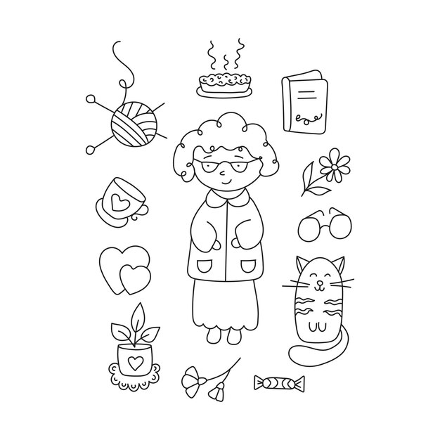 Oma's set Vector illustratie in doodle stijl