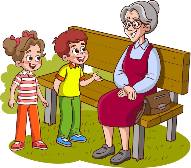 oma zittend op de bank en kleinkind cartoon vector