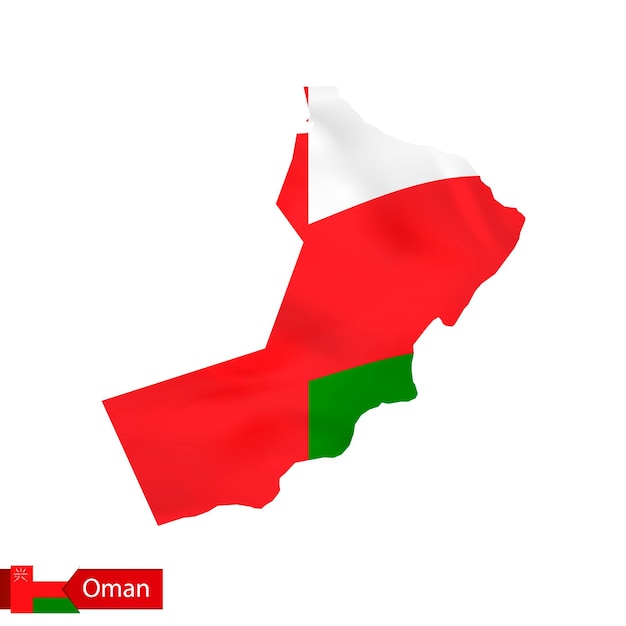 Oman kaart met wapperende vlag van land