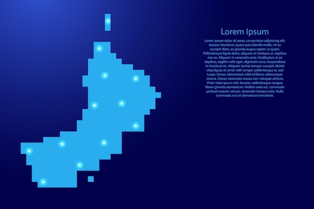 Oman map silhouette from blue square pixels and glowing stars. Vector illustration.