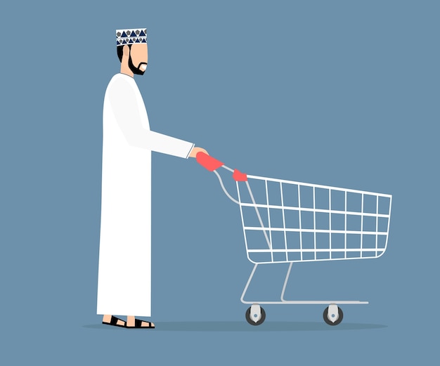 Vector omani arabic character holding a shopping cart