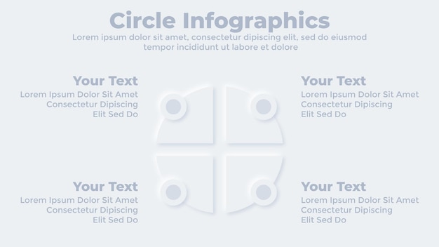 Omcirkel vier stappen infographic neumorfe zakelijke presentatiediasjabloon