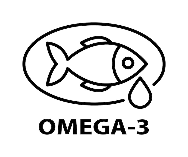 Icona della linea omega 3 supplemento di olio di pesce logo design emblema illustrazione vettoriale ingredie dietetiche sane