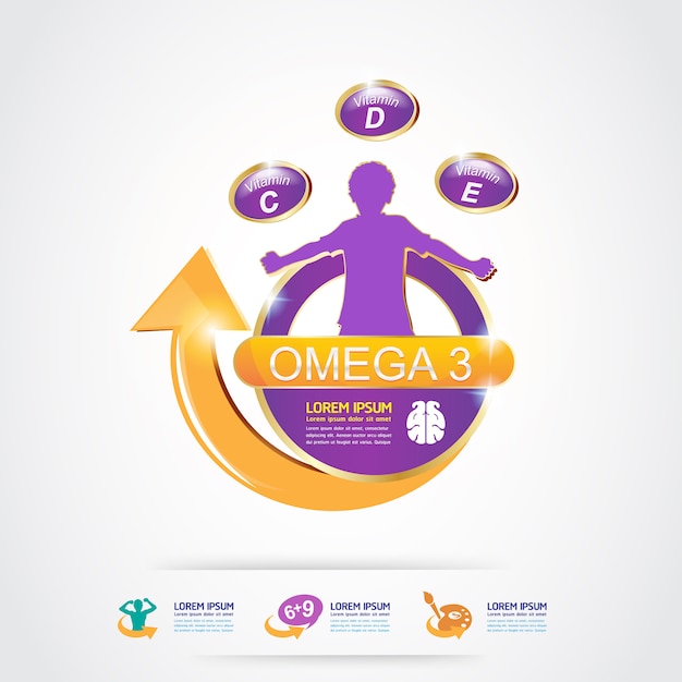 Omega 3 vitamine per prodotto per bambini logo concept