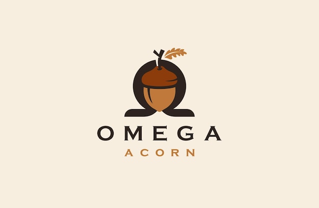 Шаблон логотипа Omega Acorn плоский вектор