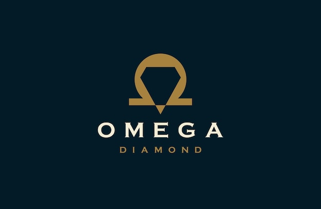 Vettore piatto del modello di progettazione dell'icona del logo del diamante omega