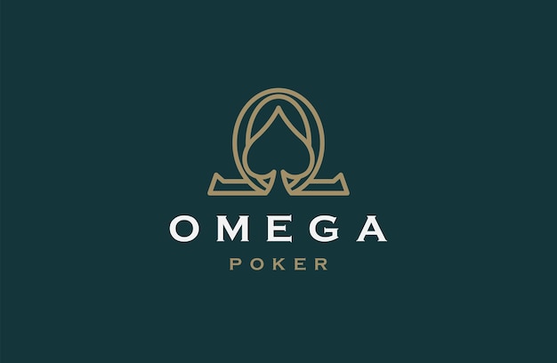 Simbolo omega con illustrazione vettoriale piatta del modello di progettazione dell'icona del logo della forma della vanga del poker