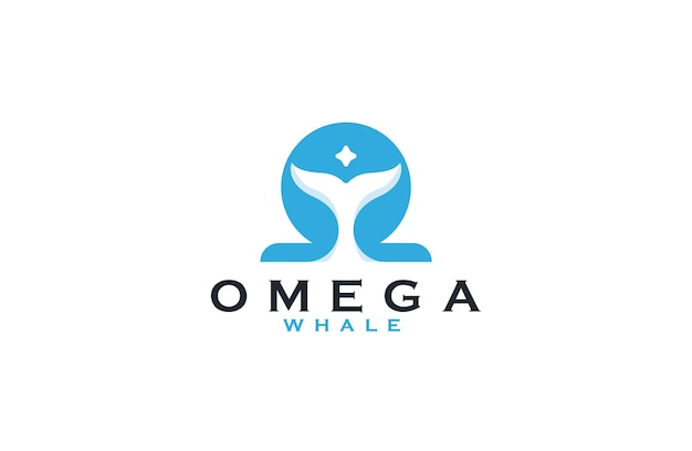 Omega whale tail logo icon design template flat vector