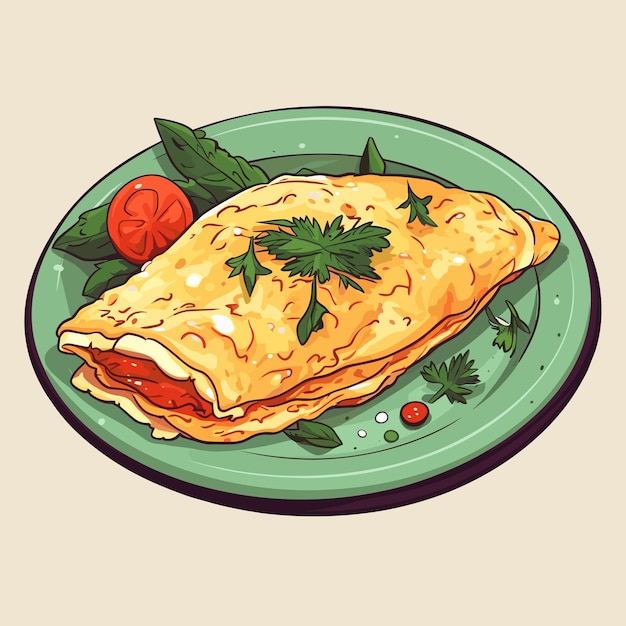 Omelet roerei als smakelijke gerechten met ei-ingrediënt geserveerd op plaat vectorillustratie