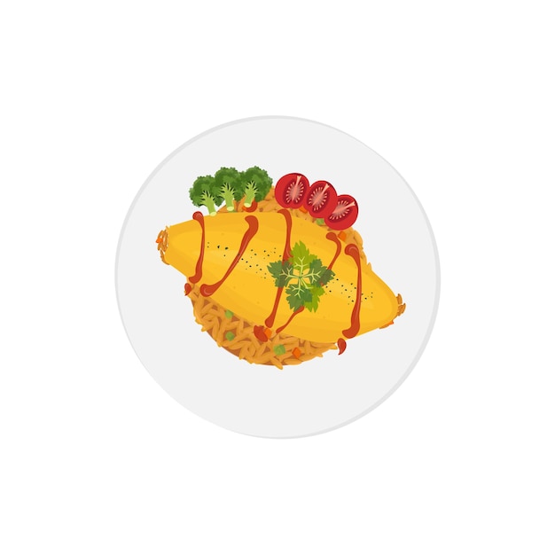 Vettore frittata con riso fritto o omurice illustration logo
