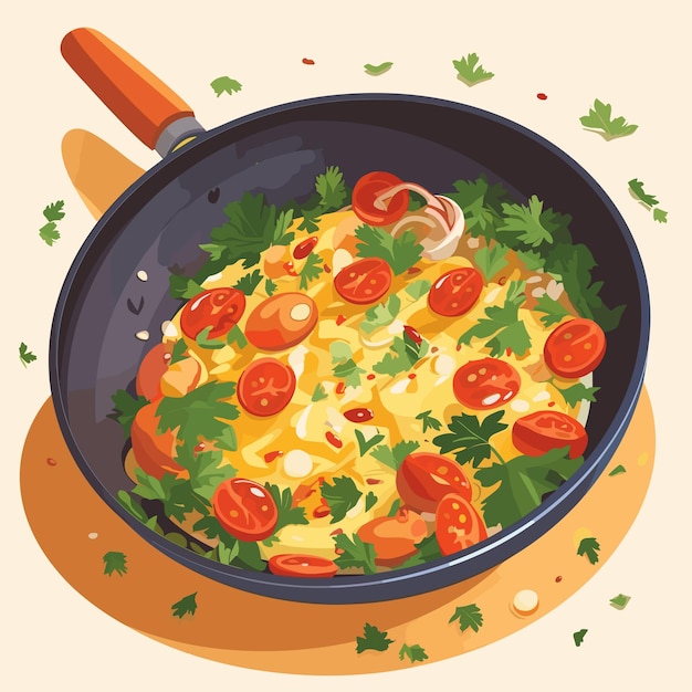 ベクトル フライパンのベクトル図で提供される卵成分を含むおいしい料理としてオムレツ スクランブルエッグ