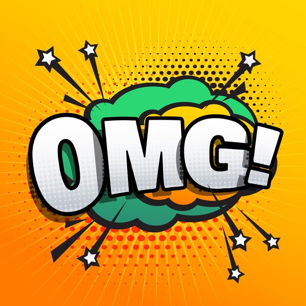 Omg lettering comic text sound effect speech bubble in retro style