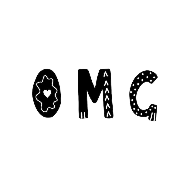 Надпись OMG Нарисованная вручную скандинавская фраза и цитата из вдохновения Детский плакат Hygge Векторная иллюстрация в плоском мультяшном стиле Отлично подходит для пригласительного текстиля